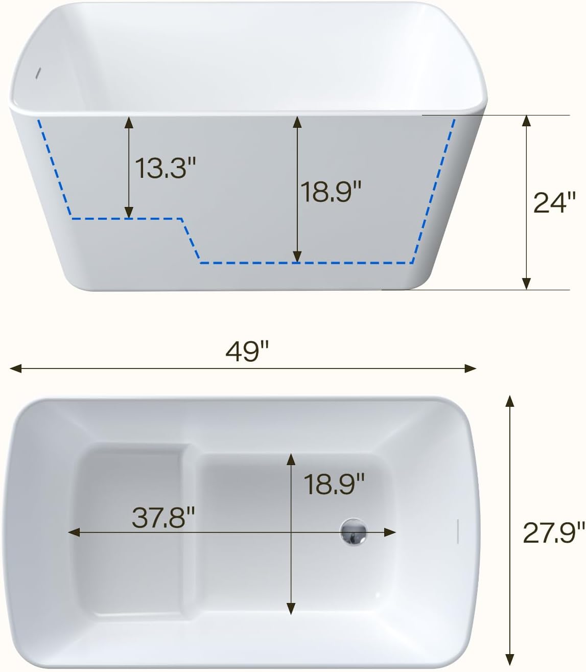 49" Square Freestanding Soaking Tub