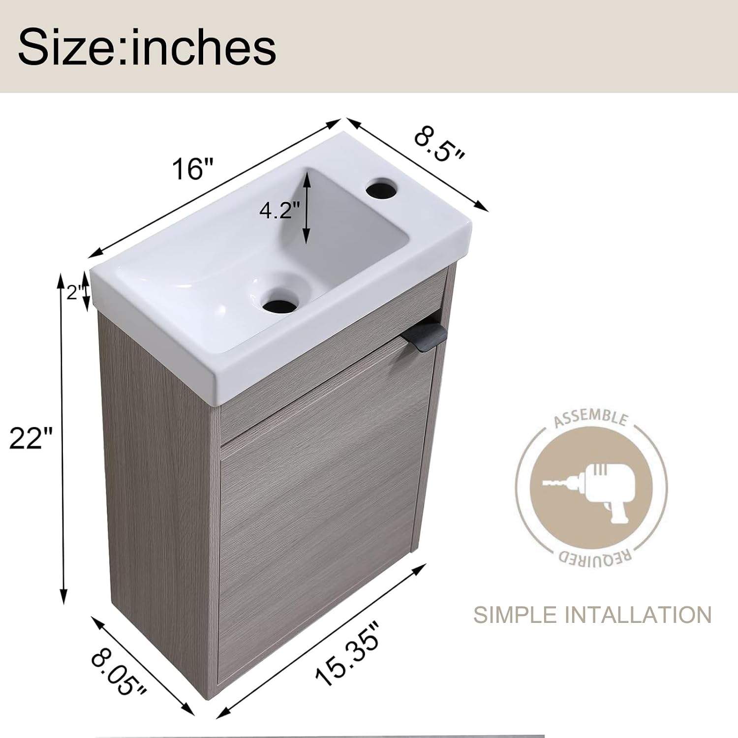 16 Inch Floating Bathroom Vanity Sink Combo