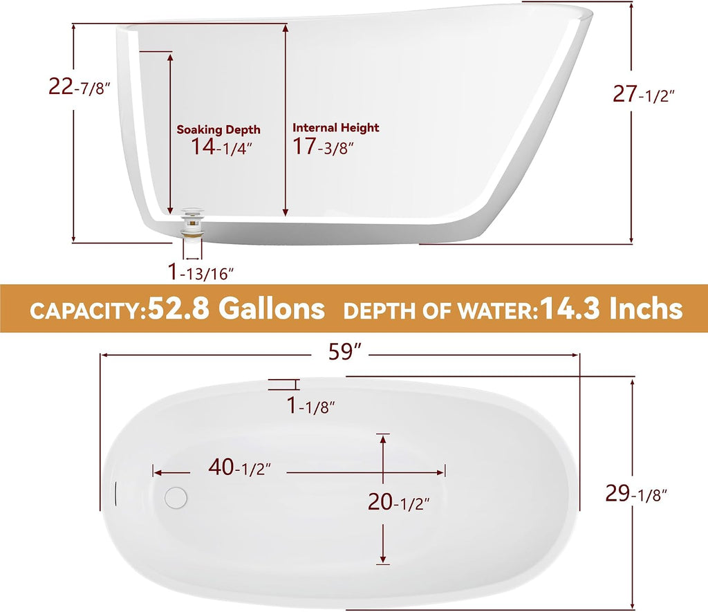 59" Freestanding Bathtub