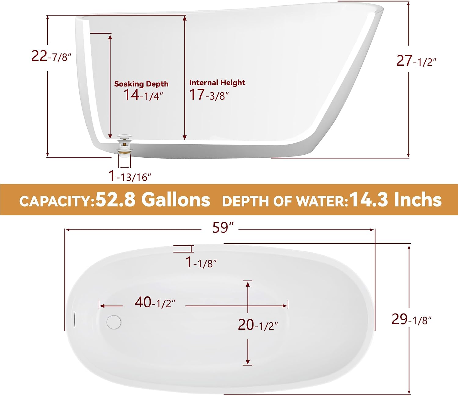 59" Freestanding Bathtub