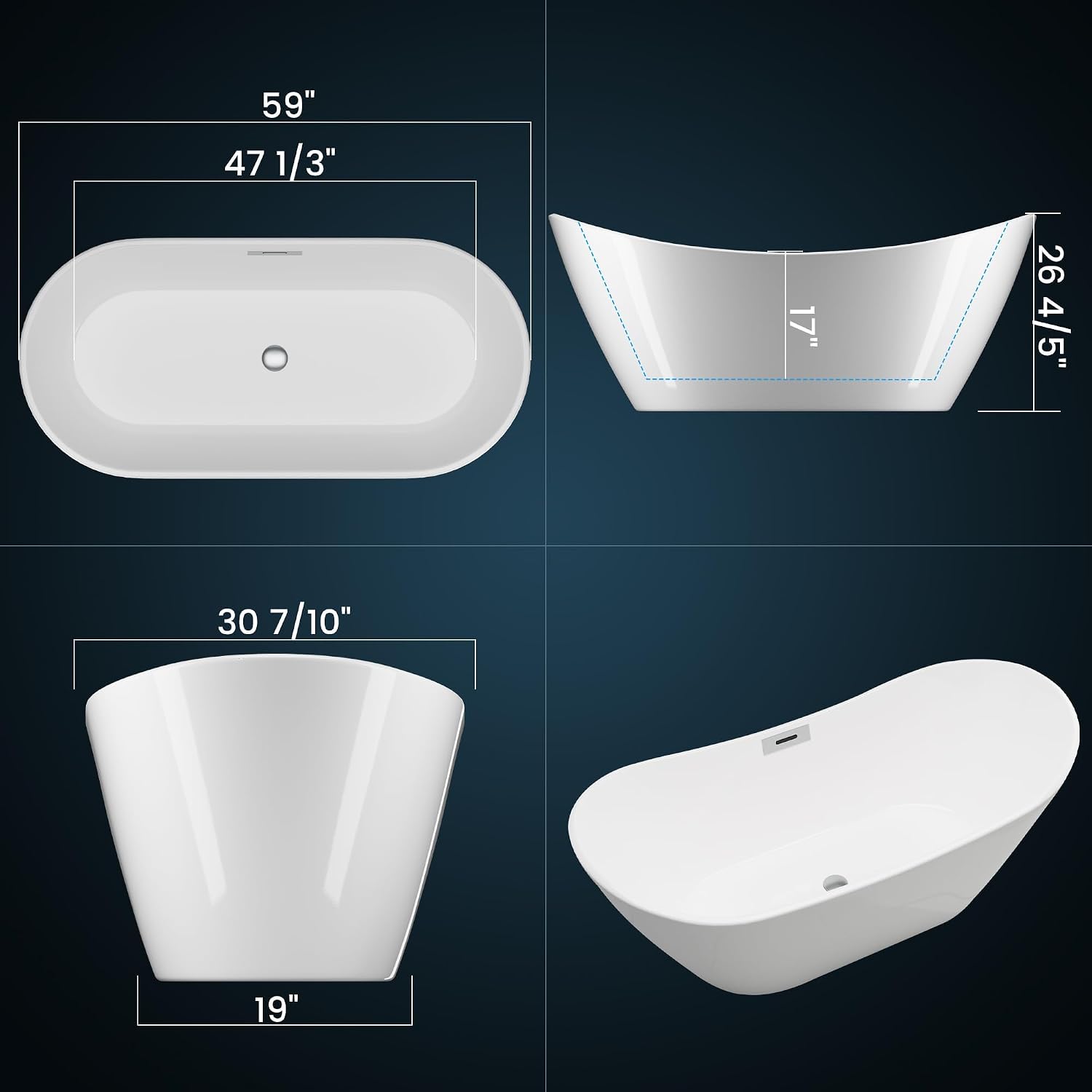 59 Inch Freestanding Bathtub