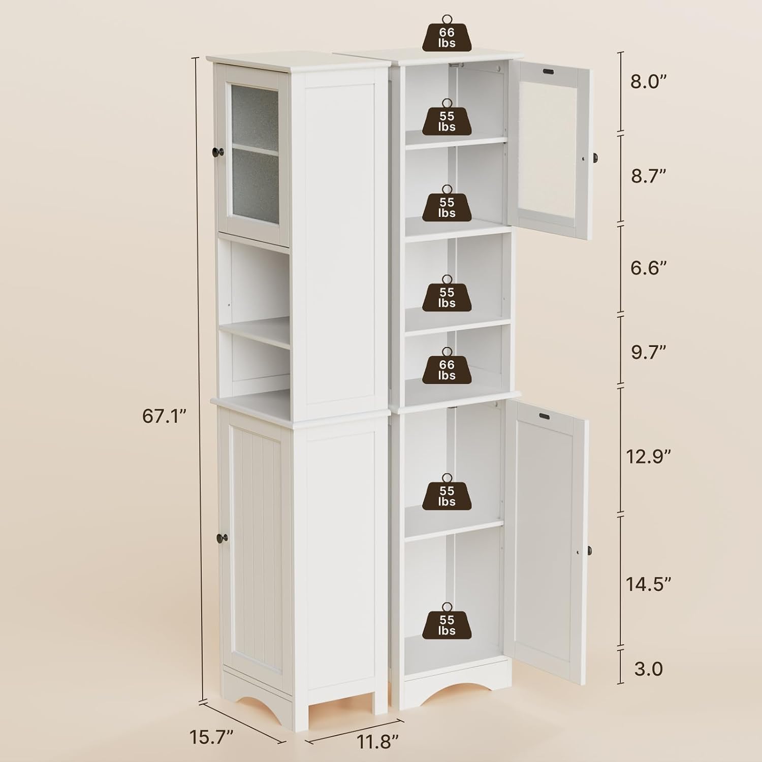67.1" Tall Bathroom Storage Cabinet