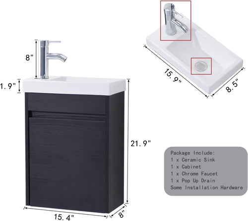 16 Inch Floating Bathroom Vanity Sink Combo