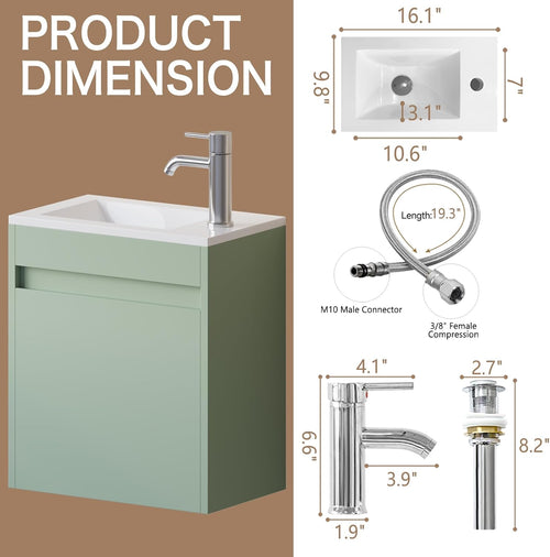 16" Floating Bathroom Vanity Sink Combo