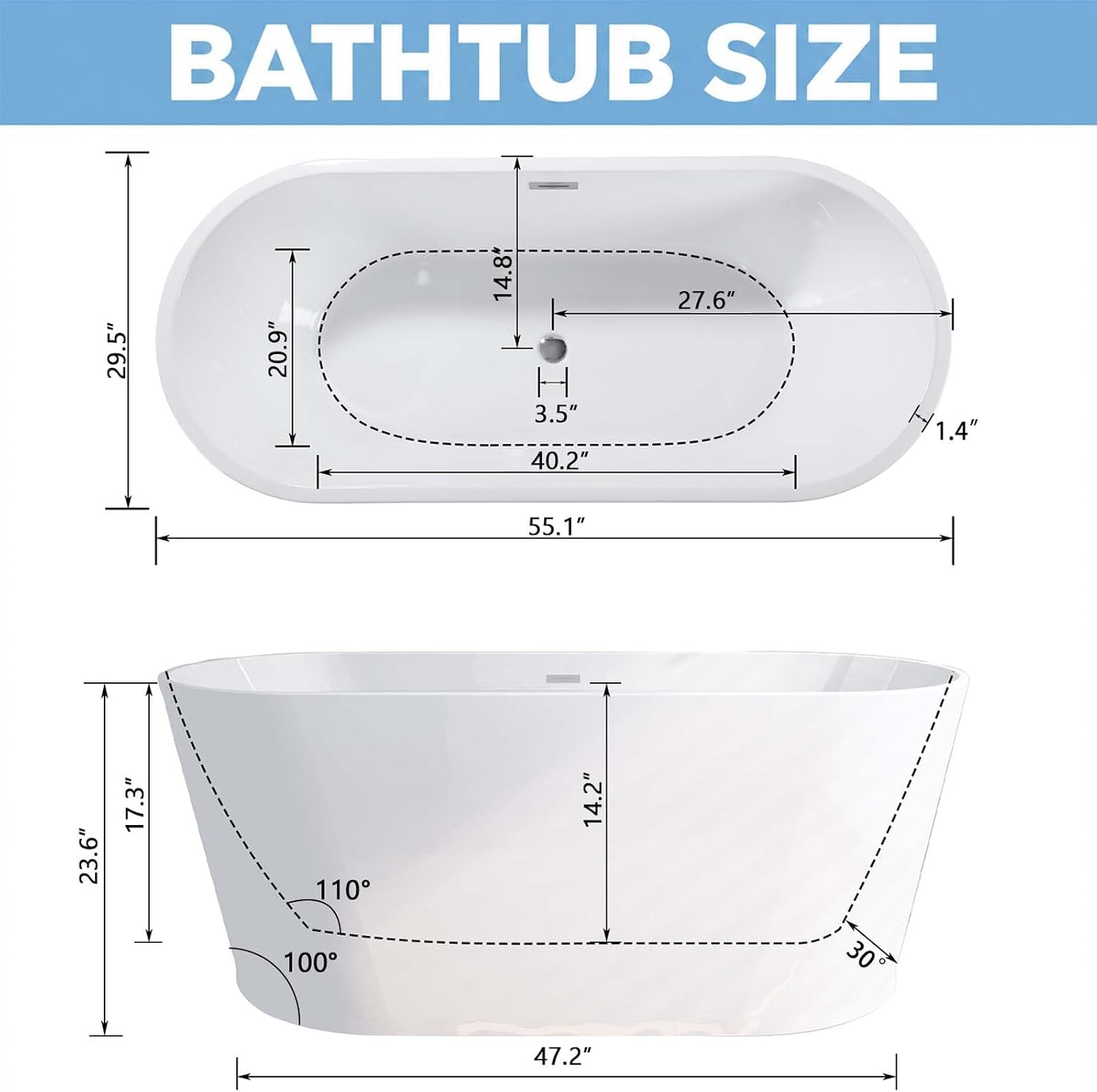 55" Oval Freestanding Tub
