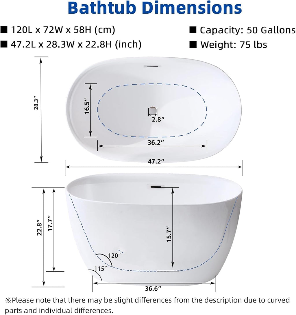 47" Oval Freestanding Bathtub