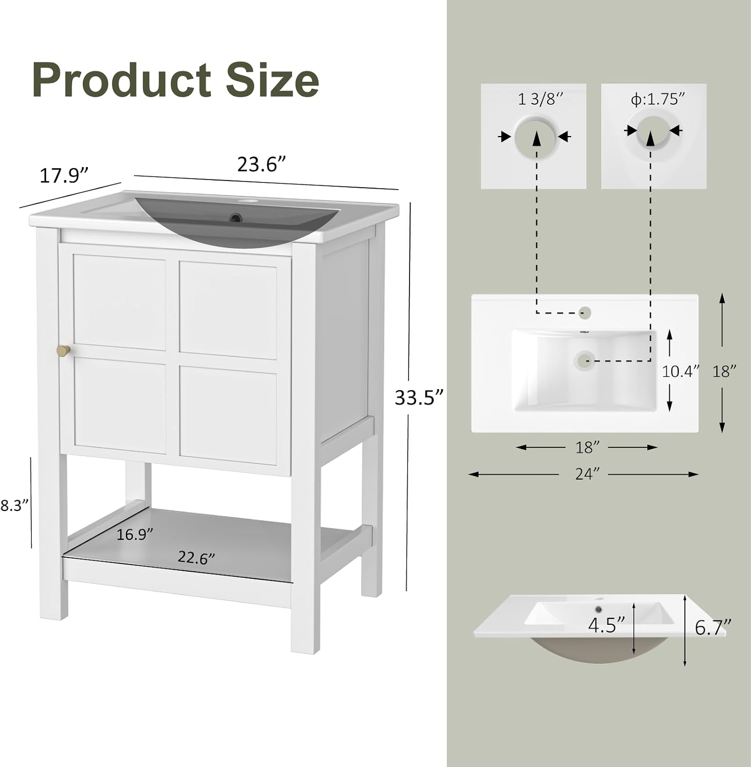24 Inch Farmhouse Bathroom Vanity Sink Combo