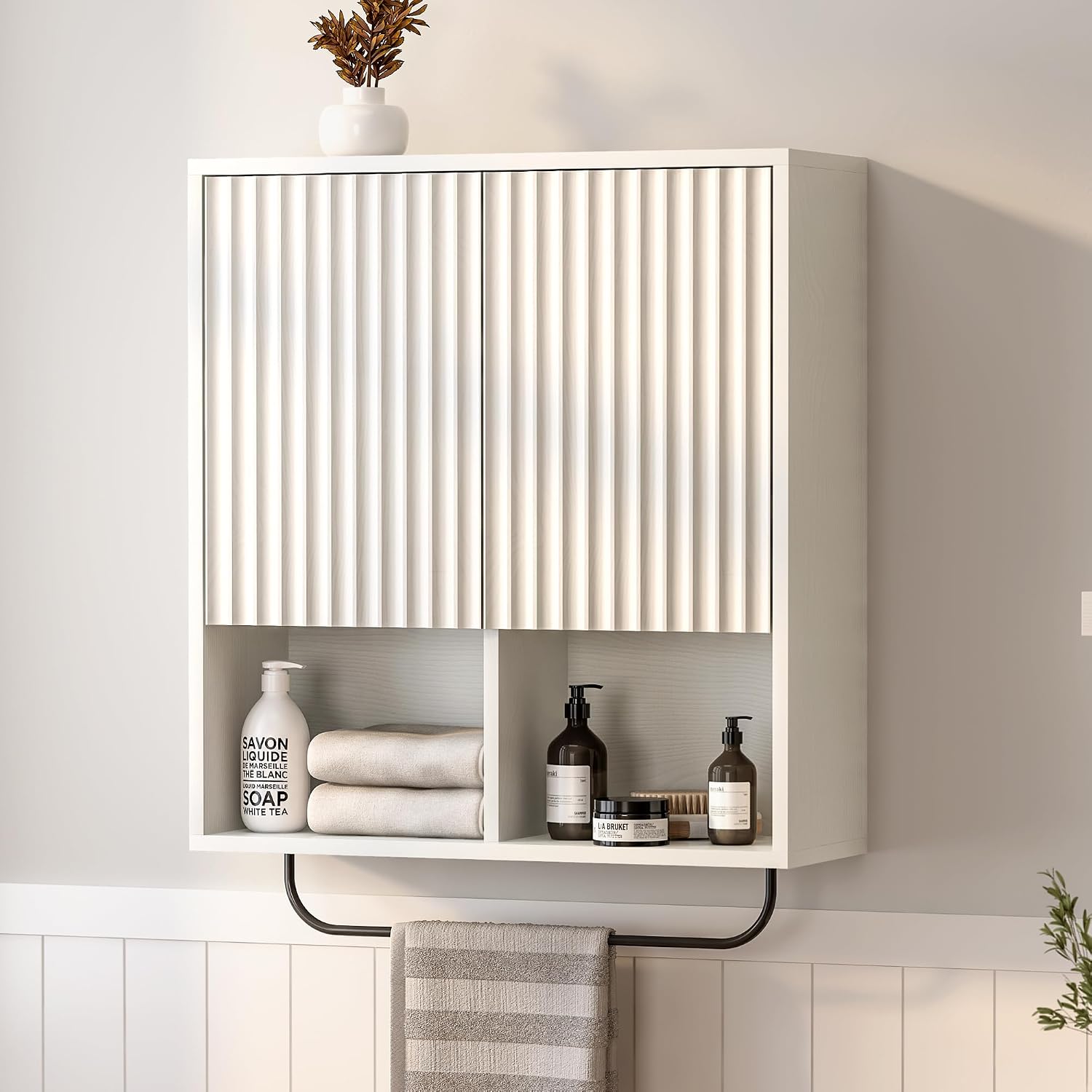 Fluted Wooden Medicine Cabinet