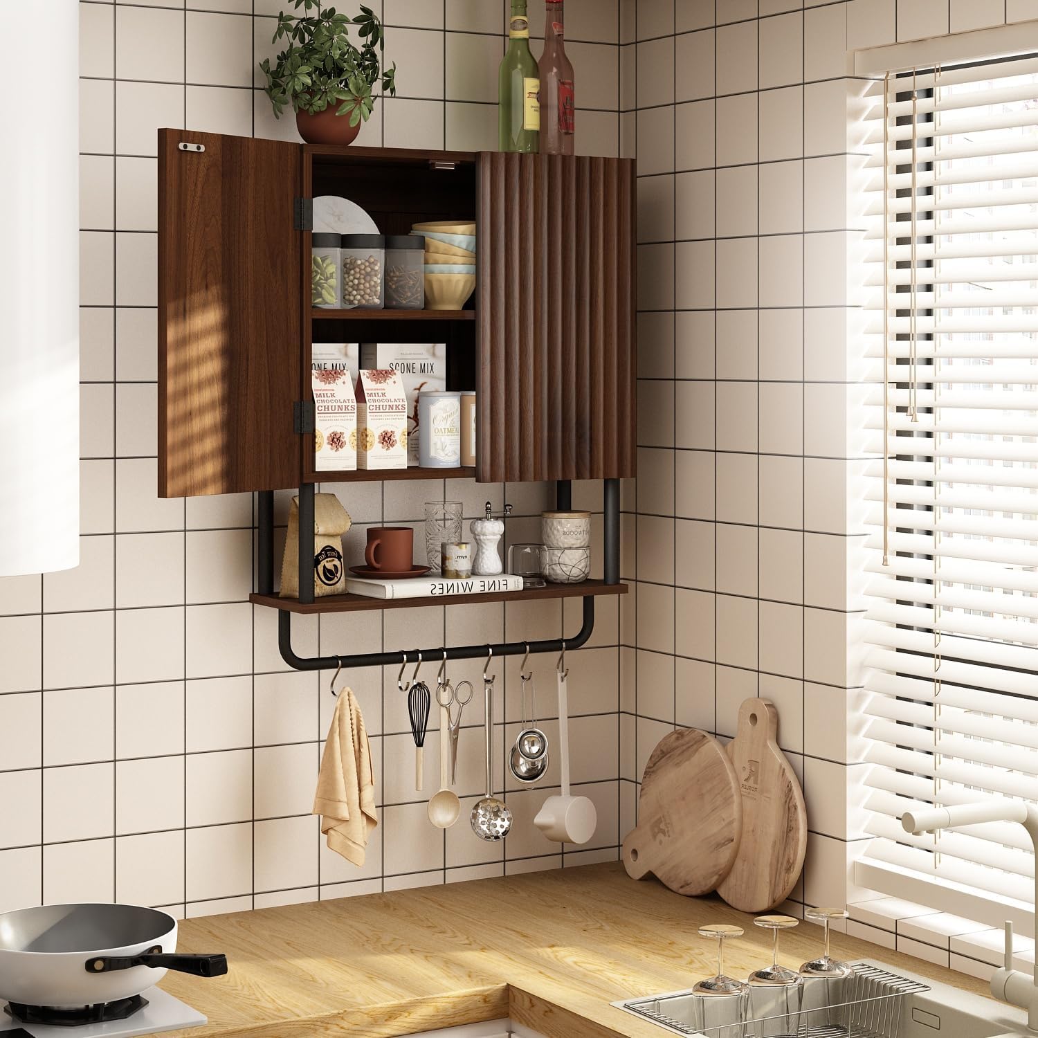 Fluted Bathroom Wall Cabinet