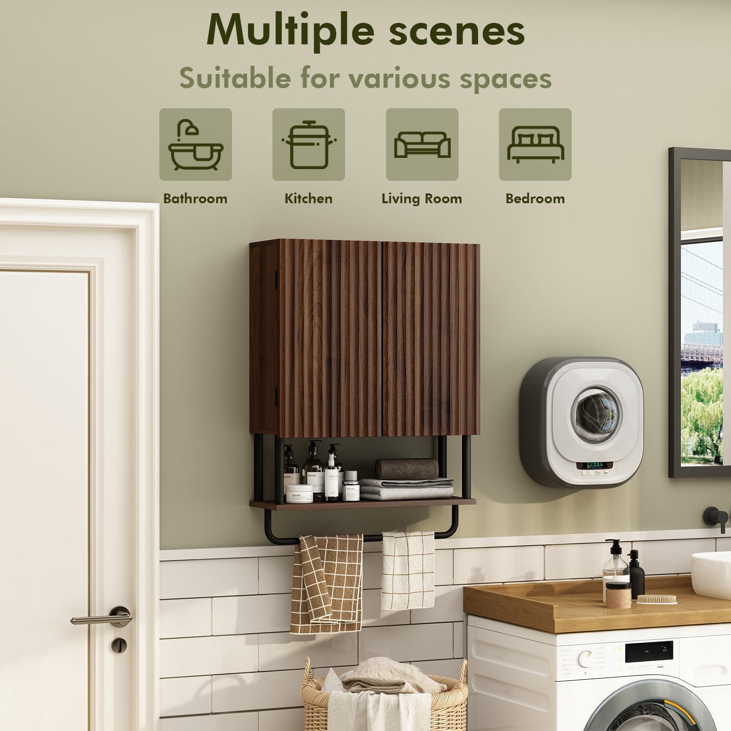 Fluted Bathroom Wall Cabinet