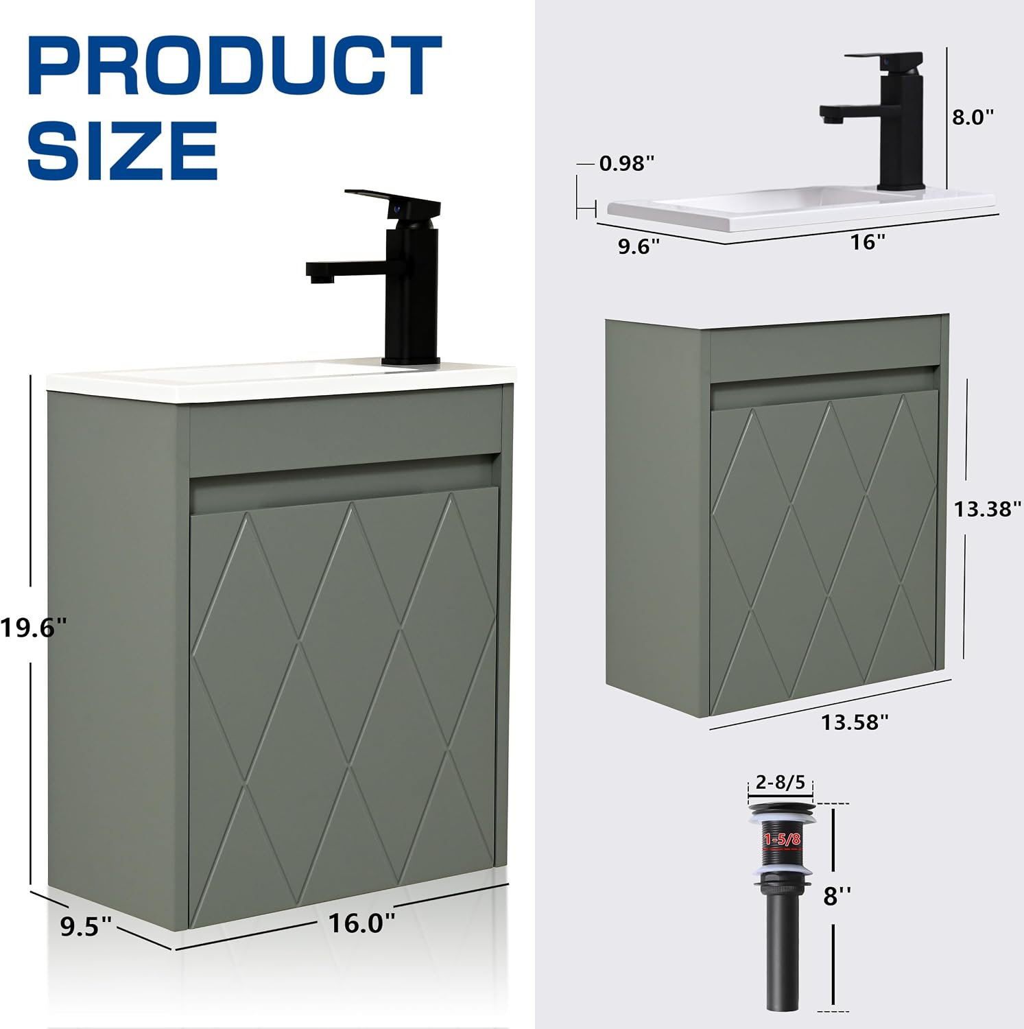 16" Floating Bathroom Vanity Sink Combo