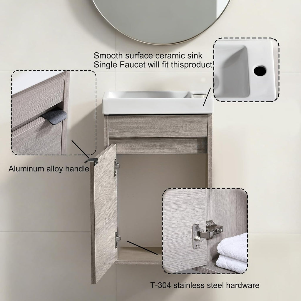 16 Inch Floating Bathroom Vanity Sink Combo