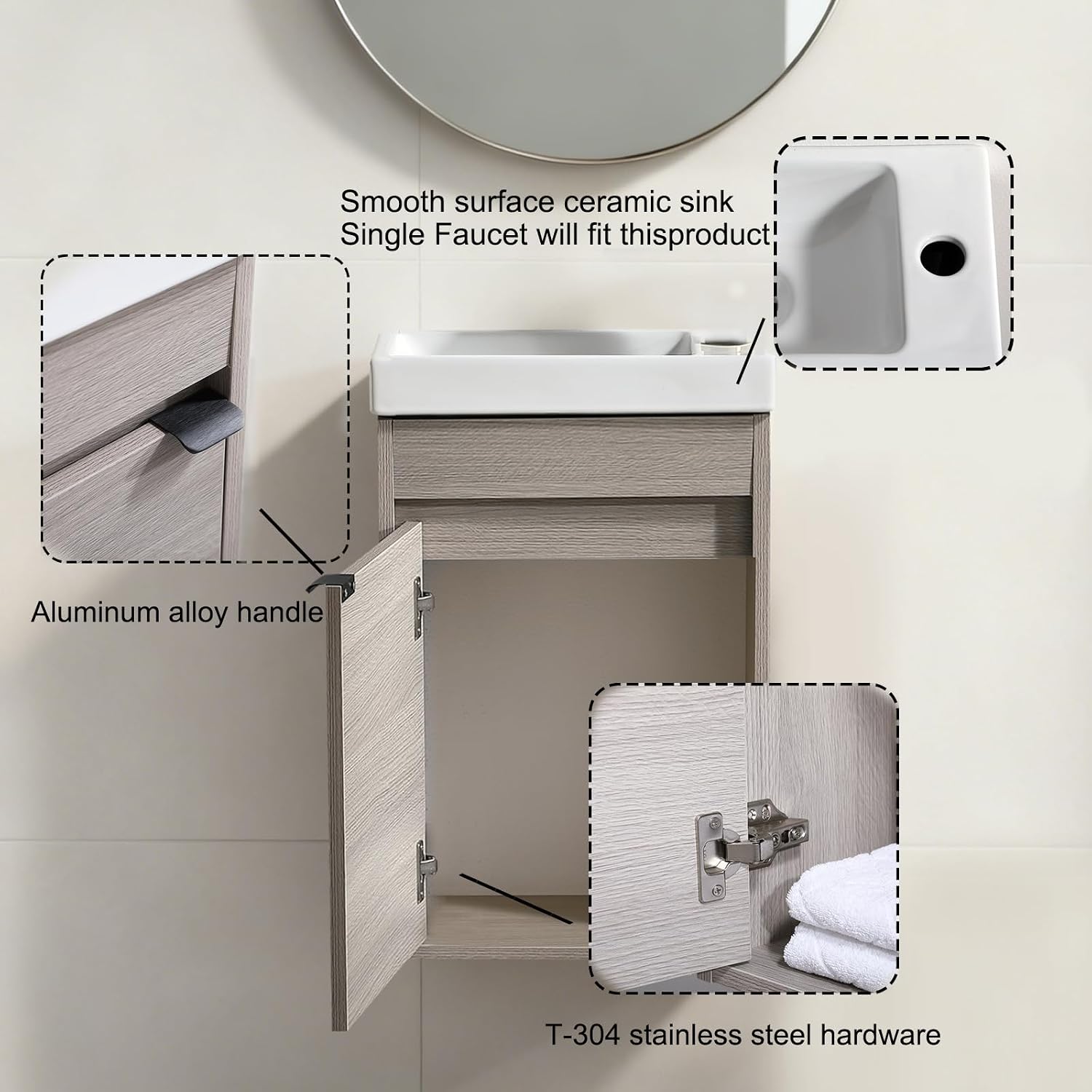 16 Inch Floating Bathroom Vanity Sink Combo