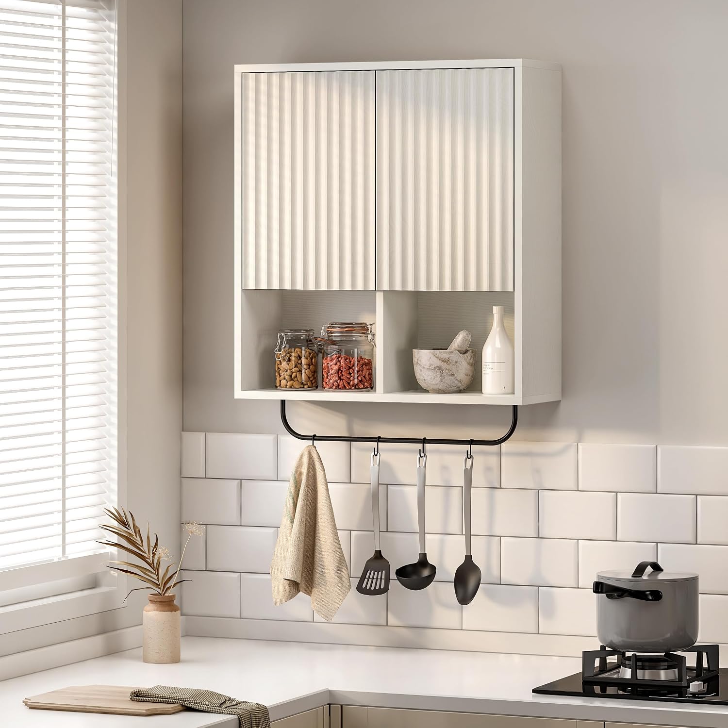 Fluted Wooden Medicine Cabinet
