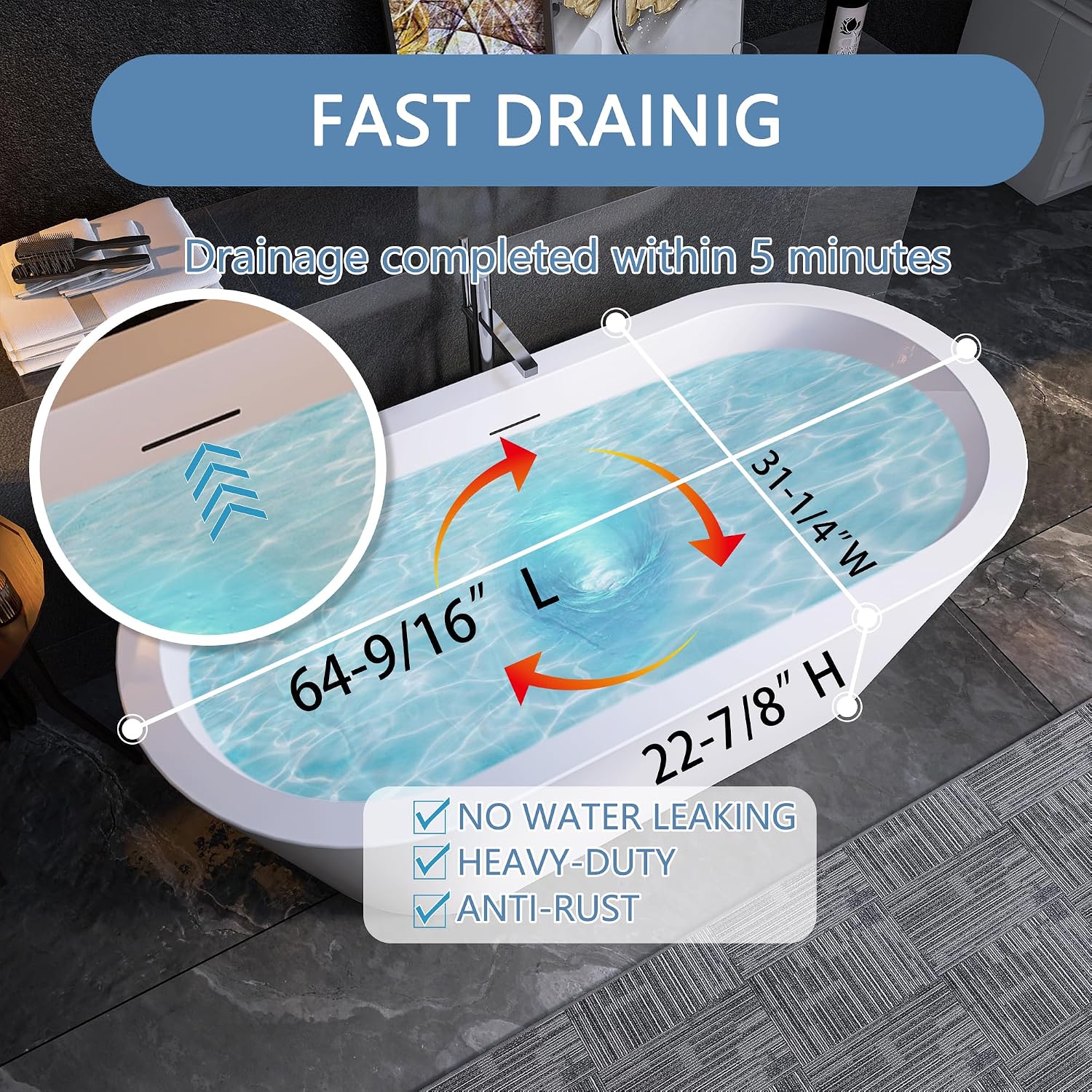 64" Freestanding Bathtub